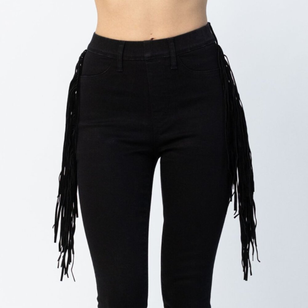 JUDY BLUE HI-RISE SIDE FRINGE SKINNY JEGGING - Picture 2 of 7